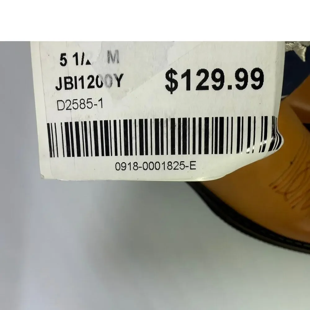 Patriotic American Flag Western Cowboy Boots Youth 5.5M Tan Leather NWT